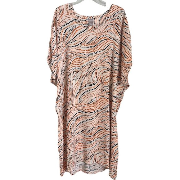 Chicos 3 Orange Black Dot Dolman Sleeve Shift Midi Dress V Neck - Picture 1 of 6